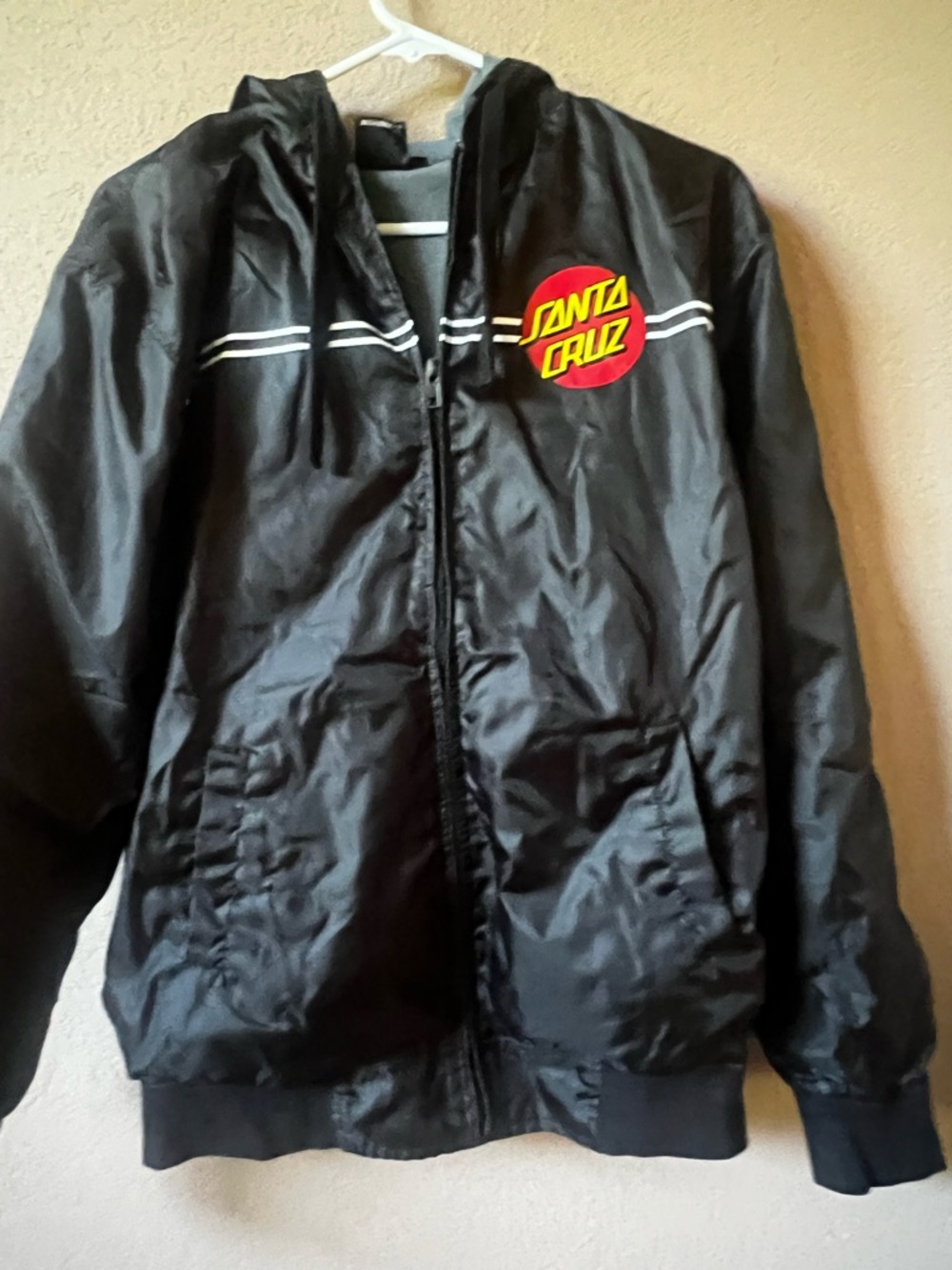 Santa Cruz Skateboards Black Hooded Zip Jacket with Red & Yellow Logo